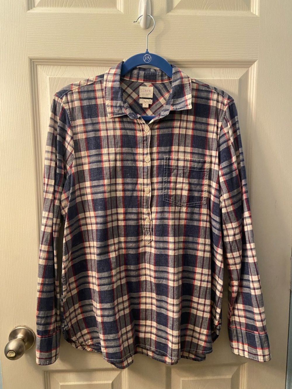 J. Crew Plaid 3/4 Button-Down Shirt in Navy, White and Red